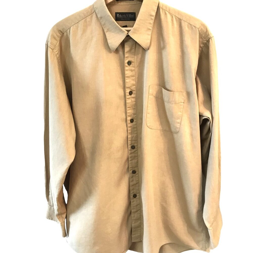 Roberto Villini Button-Down Shirt Long Sleeves Autumn Gold Men’s Size 17 34-35